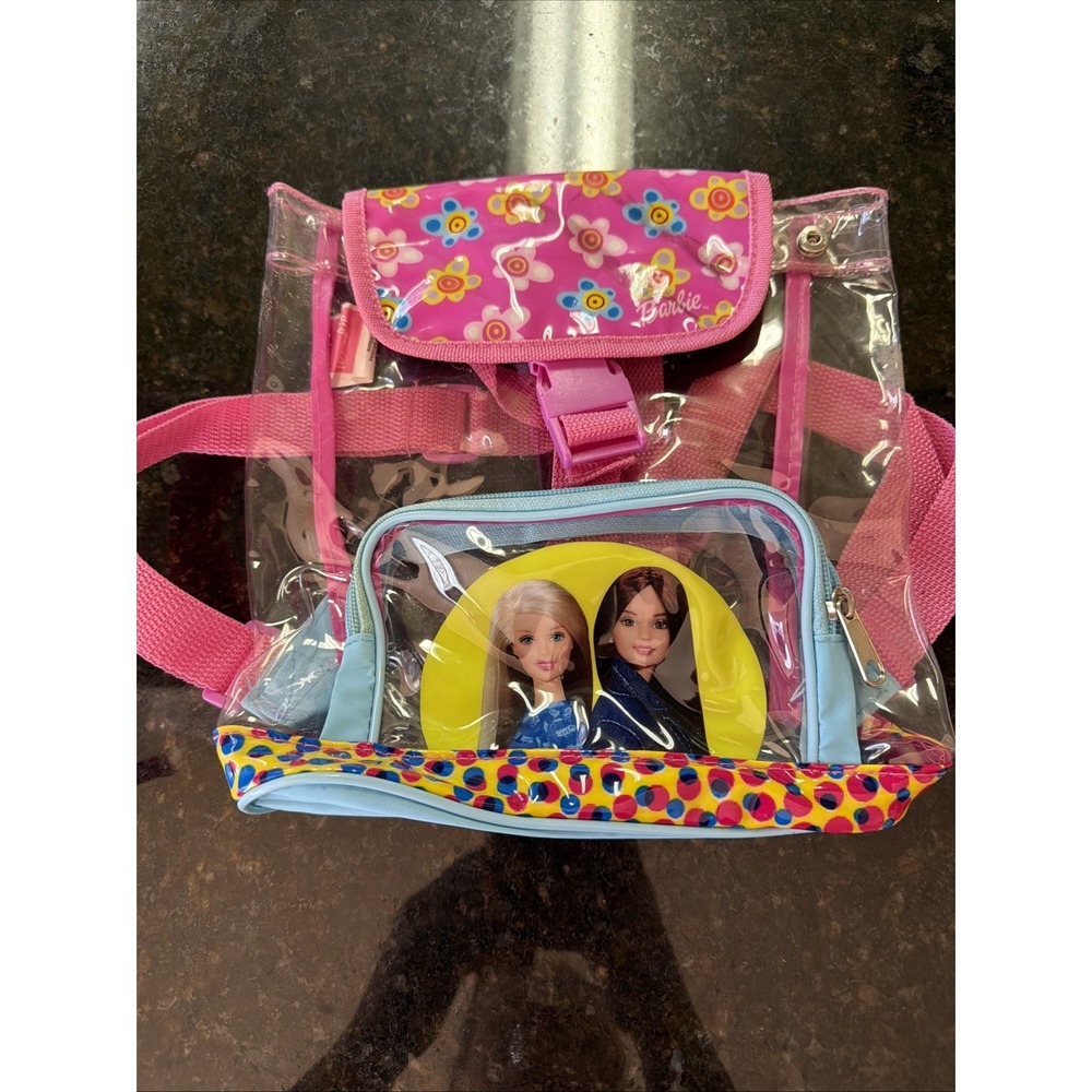 Vintage 2001 Y2K Barbie Clear Plastic Backpack Purse Toy Play